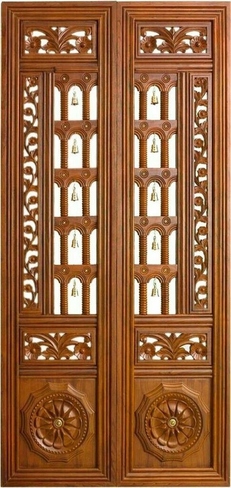 P00ja ro om Pooja Door Design, Wooden Door Entrance, Traditional Front Doors, Wooden Main Door Design, Interior Wood Doors, Double Door Design, Double Front Doors, Pooja Room Door Design, Entrance Interior