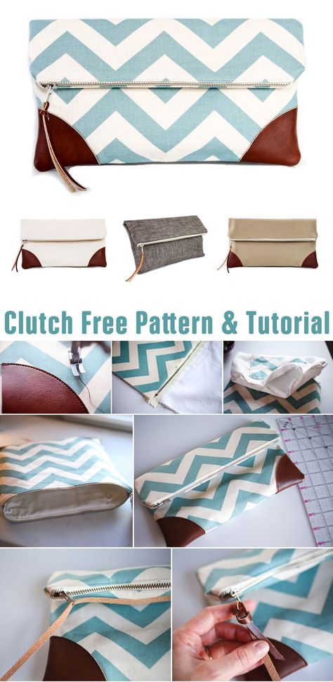 Sewing Clutch Bags, Modern Clutch Bag With Zipper Closure, Fold Over Bag Pattern Free, Sew Clutch Purse Diy, Clutch Pattern Free, Easy Sew Clutch Purse, Fold Over Clutch Pattern Free Sewing, Fold Over Clutch Pattern, Clutch Purse Tutorial