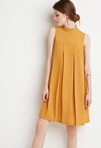 Contemporary Pleated Trapeze Dress | Forever 21 - 2000142853 1960s Style Dress, 1950s Fashion Dresses, Trapeze Dress, Outfit Trends, Vintage Style Dresses, 1960s Fashion, Retro Dress, Sewing Dresses, Yellow Dress