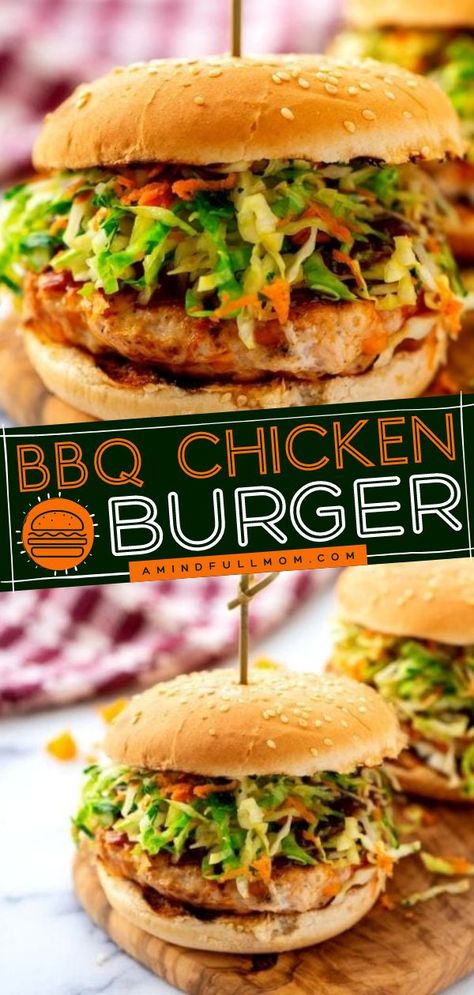 Best Chicken Burger Recipe, Bbq Chicken Burgers, Burger Recipes Seasoning, Creamy Slaw, Chicken Burger Recipe, Best Bbq Chicken, Ground Chicken Burgers, Easy Burger Recipe, Chicken Burgers Recipe