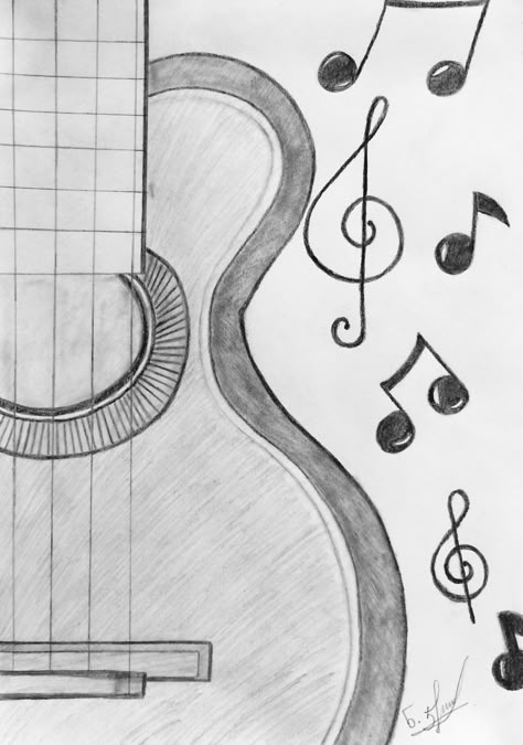 Music Art Drawing Creative Design Inspiration, Cool Guitar Drawings, Guitar Drawing Sketches, Music Sketches Creative, Guitar Drawing Aesthetic, Simple Guitar Drawing, Music Drawings Doodles, Music Sketches, Odyssey Art