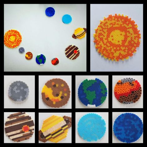 Our perler bead 4th grade homeschool science project! Perler Bead Planet Patterns, Planet Perler Bead Patterns, Planet Perler Beads, Science Perler Beads, Perler Beads Space, Perler Beads Planets, Space Perler Beads, Space Perler Bead Patterns, Circle Perler Bead Patterns