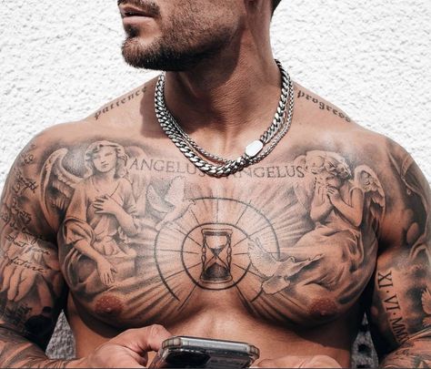 Angle Chest Tattoo Men, Chest Middle Tattoo Men, Atlas Chest Tattoo, Heaven Chest Tattoo, Middle Chest Tattoo Men, Sternum Tattoo Men, Tattoo Chest Men, Middle Chest Tattoo, Dope Images