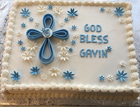 Confirmation Sheet Cakes, Baptism Sheet Cake Boy, Cake For Baptism Boy, Baptism Cakes For Boys, Baptismal Cake Boy Simple, Baptism Sheet Cake, Scripture Cake, Baby Boy Baptism Cake, Boy Baptism Cake