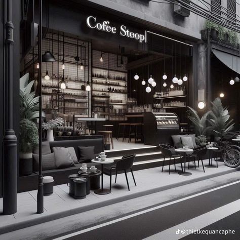 Black Coffee Shop Aesthetic, Aesthetic Cafe Interior, Cafe Designs, Aesthetic Cafe, Black Theme, Coffee Shop Aesthetic, Coffee Shop Design, Cafe Interior, Cafe Design