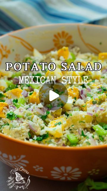 Villa Cocina on Instagram: "Mexican Style Potato Salad   🌟Get RECIPE here: https://villacocina.com/mexican-style-potato-salad/   👉🏻 Link to villacocina.com in my profile @villacocinaofficial   ✨ Elevate your outdoor celebrations with a side dish that’s equal parts creamy, crunchy, and crave-worthy: Mexican-Style Potato Salad!   #potato #potatoes #potatosalad #carneasada #barbecue #grilling #sidedishes #mexicanfood #food #easyrecipes #foodie #delicious #salad #shorts #reels #picnics #gathering #potlucks #dressing #creamy #mexicanstyle" Mexican Potato Salad, Mexican Potatoes, Salad Potato, Hispanic Dishes, Potatoe Salad, Rick Bayless, Cook Recipes, Potatoe Salad Recipe, Carne Asada