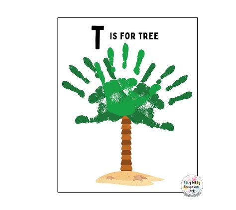 T Handprint Craft, T Is For Tree, Letter T Crafts, Tree Handprint, Art Craft Kids, Handprint Template, Handprint Art Kids, Handprint Printable, Hand Print Tree