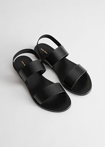 Slingback Strappy Leather Sandals - Black - Flats - & Other Stories Black Shoe Cabinet, Kasut Pengantin, Black Shoe Rack, Classic Wardrobe Basics, Black Sandals Flat, Strappy Leather Sandals, Cabinet Black, Black Strappy Sandals, Black Shoe