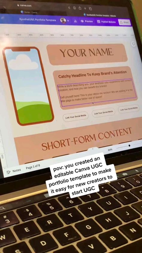 Create an editable Canva UGC Portfolio as a beginner with our Freebie  For access click on the link 🔗  . .#ugccontentcreator #ugcportfolio #contentmarketing #digital #pinterest #guide Ugc Portfolio Design, Video Editing Portfolio, Marketing Portfolio Design, Social Media Portfolio Design, How To Make Portfolio, Ugc Portfolio Ideas, Portfolio Website Design Inspiration, Social Media Content Calendar Template, Canva Portfolio