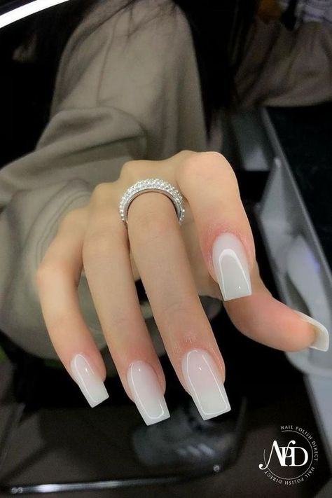 White Gel Nails, White Tip Nails, Milky Nails, White Acrylic Nails, Classy Acrylic Nails, Classic Nails, White Nail, Pink Acrylic Nails, Neutral Nails