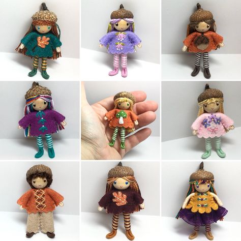 Acorn Fairies, Acorn Dolls, Bendy Dolls Tutorial, Toothpick Dolls, Acorn Craft, Acorn Art, Acorn Hat, Children's House, Felt Making