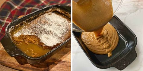 Self-saucing Gingerbread Pudding - VJ Cooks Winter Puddings, Gingerbread Pudding, Ginger Pudding, Types Of Pudding, Vj Cooks, Self Saucing Pudding, Baked Desserts, Gooey Caramel, Ginger Sauce