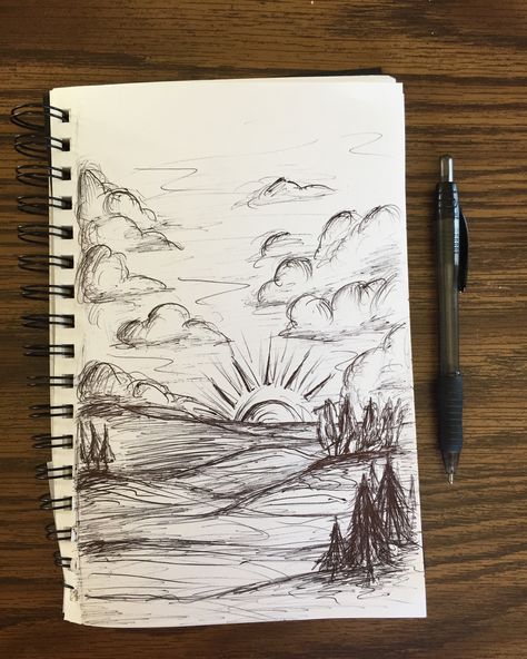 Aesthetic Scenery Drawing Pencil, Ideas To Sketch Inspiration, Drawing Ideas Sunset Pencil, Sunset Drawings Pencil, Sunset Pencil Sketch, Sunset Sketch Pencil Easy, Peaceful Sketches, Fall Sketches Drawing Easy, Sunset Drawing Aesthetic