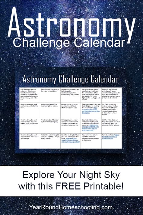 You and your kids will have a blast learning all about the night sky using this fun, activity filled Astronomy Challenge! #Astronomy #NightSky #DarkSky #Homeschool #Homeschooling #YearRoundHomeschooling Homeschool Astronomy, Elementary Printables, Free Homeschool Curriculum, Homeschooling Tips, Homeschool Routine, List Challenges, Homeschool Inspiration, Homeschool High School, Printables Freebies