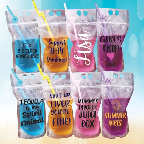 Reusable Adult Drink Pouches - Personalization with name or saying please fill out box / Holographic Silver Drinking Pouches, Adult Party Bags, Adult Drink Pouches, Reusable Drink Pouches, Cricut Apps, Cheetah Birthday Party, Crawfish Party, Drink Pouches, Drink Bag