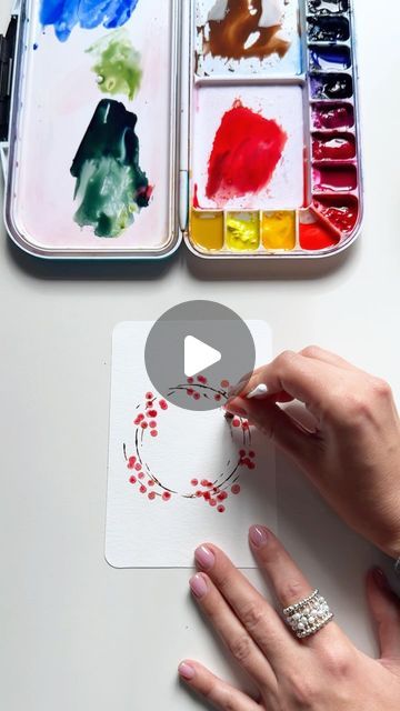 Anna Koliadych on Instagram: "Easy and fun way to paint a Christmas berry wreath with watercolor and a Q-tip technique ❤️✨🎄 #watercolor #watercolortutorial #crafts #diy #watercolorpainting #watercolorillustration #inspiration #artinspiration #christmasdiy #christmascard" Painting Christmas Wreath, Christmas Wreaths Painting, Diy Watercolor Christmas Cards Tutorials, Watercolor Wreath Christmas, Watercolor Christmas Cards Diy Ideas, Happy New Year Art Ideas, Watercolor Art Ideas Easy Simple, Qtip Painting Ideas, Christmas Watercolor Paintings Easy