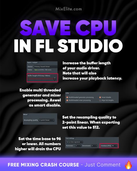 Free Mixing Crash Course 👉 MixElite.com/free-course  CPU Saver Alert in FL Studio! 🚨   #musicproduction #FLStudio #producerlife #beatmakers #audiogear #studiolife #mixingtips #producertips #audiomixing #homestudio #musicproducer #beatmaking Fl Studio Wallpaper, Fl Studio Tips, Artist Management Music, Bottles Decoration Wedding, Studio Wallpaper, Music Basics, Music Engineers, Music Mixing, Music Tutorials