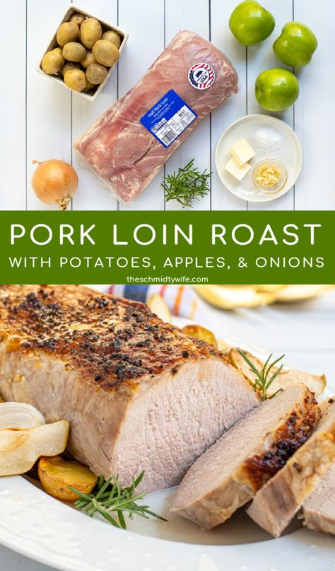 Pork Loin With Apples In Oven, Pork Loin Potatoes Carrots Oven, Pork Loin And Apple Recipes, Pork Loin And Apples In Oven, Pork Loin And Veggies In Oven, Roast Pork Loin With Apples, Pork Loin Recipes With Apples, Pork Roast With Apples And Onions, Pork Loin With Apples And Onions