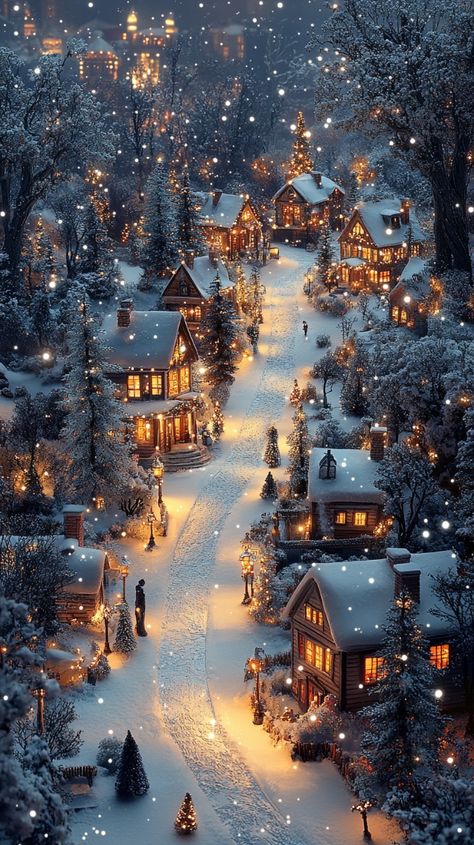 Christmas Village Aesthetic, Beautiful Snow Scenes, Winter Lanterns, Snowy Christmas Village, Syria Country, Animated Christmas Wallpaper, Snowy Aesthetic, Nativity Scene Pictures, Snow Town