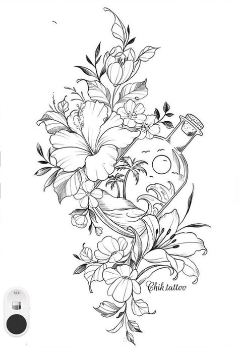 Tropisches Tattoo, Ocean Sleeve Tattoos, 16 Tattoo, Catrina Tattoo, Floral Tattoo Sleeve, Beach Tattoo, Forearm Tattoo Women, Leg Tattoos Women, Dope Tattoos For Women