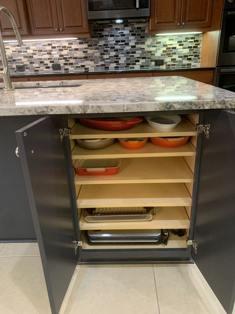 Serving Dish Storage Ideas, Kitchen Casserole Dish Storage, Casserole Dish Storage Ideas, Casserole Dish Organization, Casserole Dish Storage, Storage Above Refrigerator, Above Refrigerator, Serveware Storage, Glass Bakeware