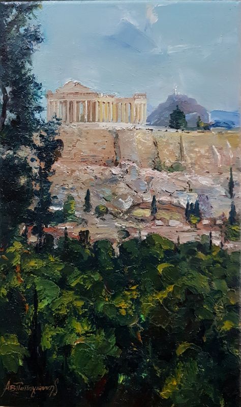 Origjinal artwork painting Origjinal oil on canvas Acropolis, Artwork Painting, Athens, Oil On Canvas, Oil Painting, Canvas