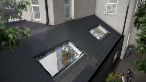 Flush finished fixed rooflights for internal or external applications. Roof lights that use minimum framework to maximum incoming daylight. Flat Roof Shed, Pitched Roof Window, Roof Skylight, Skylight Design, Roof Windows, Roof Extension, Roof Architecture, Roof Window, Architecture Model Making