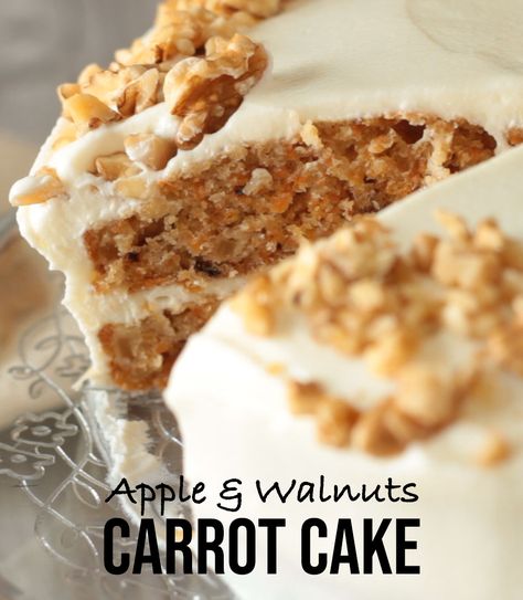 This carrot cake with apple and walnuts is really the best carrot cake you will try, it is soft and moist, not overly spiced and topped with a delicious cream cheese frosting. #cake #carrotcake #apple #walnuts #creamcheesefrosting #elmundoeats Carrot Applesauce Cake, Carrot Apple Cake Recipe, Apple Carrot Cake Recipe, Carrot And Apple Cake, Carrot Apple Cake, Apple Carrot Cake, Pear Pudding, Best Carrot Cake Recipe, The Best Carrot Cake