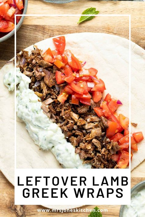 These simple Greek lamb wraps with tzatziki and tomato are a quick and easy recipe for leftover lamb and make the perfect family dinner. Lamb Wraps Tzatziki Sauce, Lamb Wraps Recipes, Lamb Leftover Recipes, Lamb Wraps, Leftover Lamb Recipes, Continental Recipes, Gf Lunch, Greek Wrap, Easy Lamb Recipes