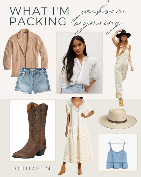 Headed to Jackson Hole Wyoming in the summer? Click through for a Jackson Hole Wyoming packing list including the top three must have items. Wyoming Travel Outfit, Wyoming Packing List Fall, Jackson Hole Wyoming Fall Outfits Women, Wyoming Style Women, Jackson Hole Fashion, Wyoming Vacation Outfits, Wyoming Outfit Spring, Jacksonhole Wyoming Summer, Outfits For Yellowstone Summer