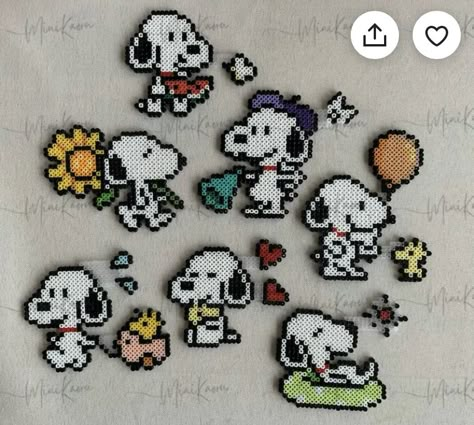 Snoopy Fuse Beads, Snoopy Melty Beads, Beginner Perler Bead Patterns, Snoopy Pearl Beads, 8 Bit Perler Bead Patterns, Hama Bead Crafts, 29 By 29 Perler Beads, Perler Beads Cartoons, Crafts With Perler Beads