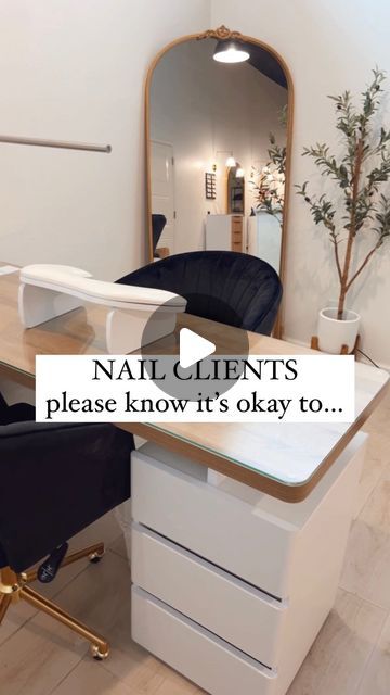 S K Y L E R | licensed nail tech + esthetician on Instagram: "nail clients 📣
•
I hope you feel comfy in my chair - vibes, energy, complementary drinks + snacks, and good conversations or silent ones too! 
let us treat you like the QUEENS that you are 👑

xoxo, your nail tech
•
•
#iowanails #nails #nailtech #nailartist #nailtechlife #nailart #naildesign #utahnails #utahnailcommunity #nailinspo #nailedit #nailsofinstagram" Nail Tech Uniform Ideas, Small Nail Salon Design Ideas, Nail Tech Set Up At Home, Nail Tech Studio, Nail Studio Ideas Small Spaces, Dream Salon, Salon Design Ideas, Tech Room, Nail Salon Design