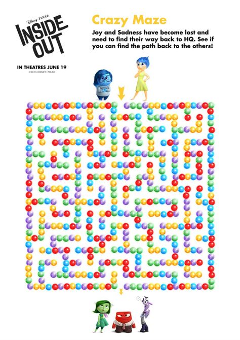 Disney Inside Out Printable Crazy Maze Inside Out Party Ideas, Inside Out Movie, Inside Out Emotions, Movie Inside Out, Disney Inside Out, Word Searches, Counseling Resources, Kids Projects, Fun Printables