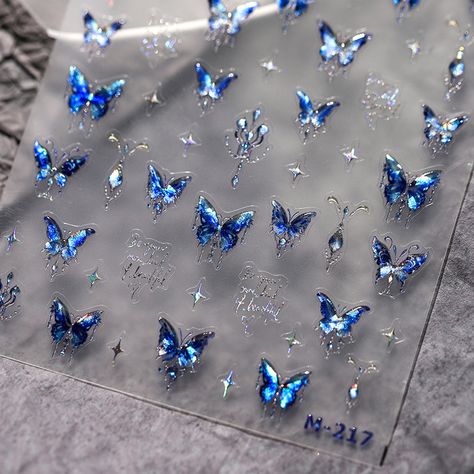 Dark Blue Butterfly, Diamond Nail Art, Holographic Blue, Butterfly Nail Art, Nail Stickers Decals, Nail Art Stickers Decals, Animal Print Nails, Wedding Nails Design, Diy Nail Art