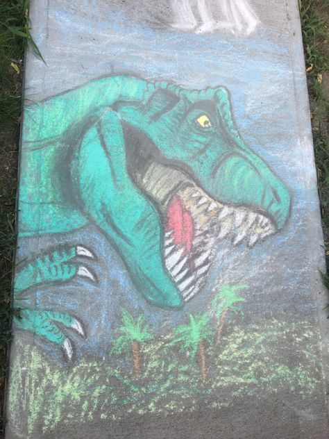 Sidewalk Chalk Animals, Chalk Art Competition, Dinosaur Chalk Art, Outdoor Drawing, Street Chalk Art, Chalk Activities, Fun Chalk Art, Chalk Ideas, Chalk Wall