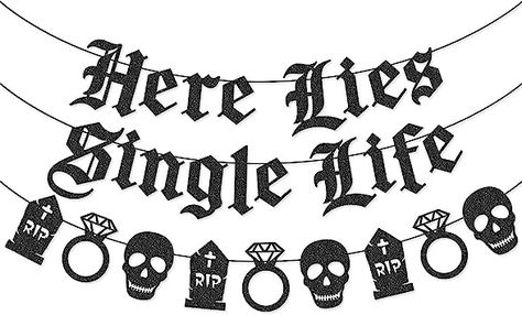 Here Lies Single Life Banner Garland for Halloween Bachelorette Party Gothic Bachelorette Party Decorations Gothic Bachelorette Party, Gothic Bachelorette, Black Bachelorette Party, Bridal Banner, Halloween Bachelorette Party, Halloween Bridal Showers, Here Lies, Bachelorette Party Weekend, Daisy Party