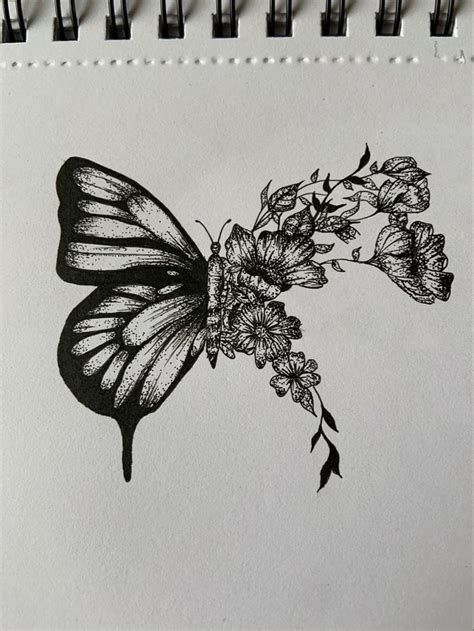 Pointilism Butterfly Art, Sketchbook Ideas Shading, Gambar Pointilism Simple, Fineliner Drawing Ideas, Pen Butterfly Drawing, Fine Line Drawing Ideas, Butterfly Pointillism, Fading Butterfly, Fine Liner Pen Art