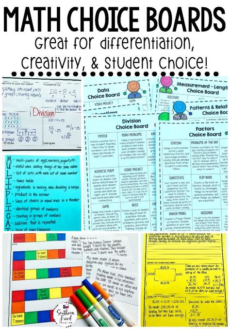 Are you looking for a way to bring differentiation, creativity, and student choice to your math classroom? These Math Choice Boards are just what you’re looking for! Your students will LOVE to be able to choose how they show what they’ve learned. This includes an editable choice board where you can create your own choice board. Math Menu Choice Boards, Math Choice Boards Middle School, Math Choice Board, Math Choice Boards, Maths Resources, Choice Board, Student Choice, Math Education, Whole Brain Teaching