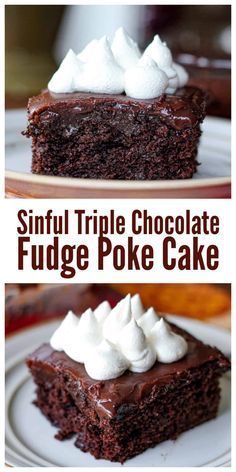 Sinful Triple Chocolate Fudge Poke Cake Fudge Poke Cake, Chocolate Cake Making, Cake Poke, Chocolate Poke Cake, Chocolate Ganache Frosting, Chocolate Fudge Frosting, Best Chocolate Desserts, Ganache Frosting, Homemade Chocolate Cake