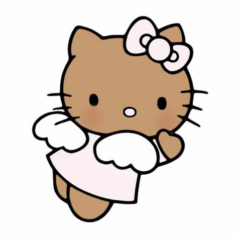 Brown Skin Hello Kitty, Beige Hello Kitty, Brown Sanrio, Tan Hello Kitty, Hello Kitty Y2k, Hello Kitty Coloring, Kitty Drawing, Hello Kit, Angel Cat