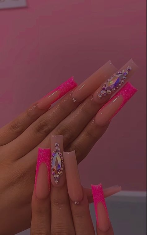 Pink Buchona Nails, Long Square Nails, Toe Nail Color, Baddie Nails, Claw Nails, Swarovski Nails, Colored Acrylic Nails, Cute Acrylic Nail Designs, Dope Nail Designs