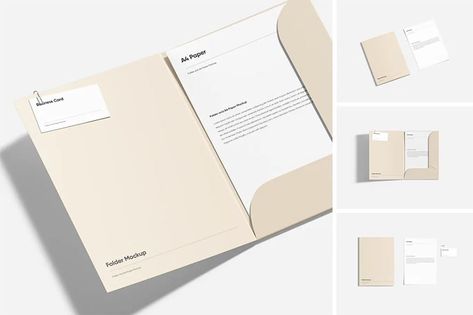 Folder and Paper with Business Card Mockup Business Folder Design, Iphone Mockup Free, Folder Mockup, Logo Design Mockup, Guideline Template, Book Cover Mockup, Design Mockup Free, Paper Mockup, Presentation Folder