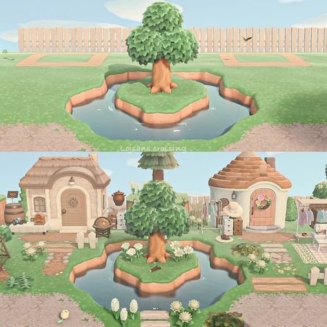 Animal Crossing New Horizons Screenshot Terraforming Animal Crossing Ideas, Acnh Money Tree Ideas, Normcore Animal Crossing, Animal Crossing Star Gazing Area, Acnh Normcore Island, Acnh Pathing, Acnh House Exterior, Animal Crossing Decoration Ideas, Acnh Design Id Codes