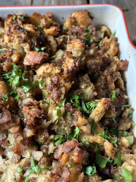 An Easy Sausage & Sage Stuffing Recipe From Roy @nocrumbsleft Sausage Sage Stuffing, Sausage Stuffing Thanksgiving, Classic Stuffing Recipe, Classic Stuffing, Sausage Stuffing Recipe, Sage Stuffing, Dressing Recipes Thanksgiving, Pork Sausage Recipes, Thanksgiving Stuffing Recipes