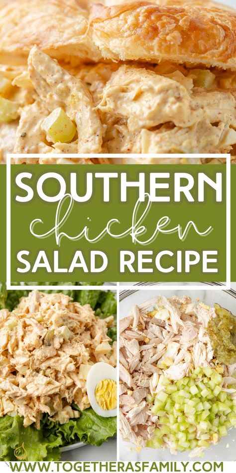 A creamy, chunky-style Southern Chicken Salad made the old fashioned way and seasoned to perfection with a creamy dressing. Tender chicken pieces, eggs, and celery are smothered in a sweet pickle relish mayonnaise dressing. Southern Chicken Salad Recipe, Southern Chicken Salad, Southern Style Chicken, Chicken Egg Salad, Salad With Pineapple, Chicken Salad With Pineapple, Mayonnaise Dressing, Southern Chicken, Creamy Dressing