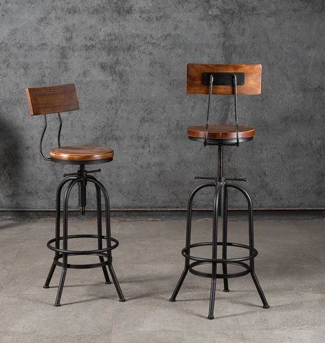 Industrial Bar Stool-Adjustable Swivel Round Wood Metal Kitchen Stool-26-32 Inch-Rustic Farmhouse-Counter Height Extra Tall Bar Height Stool-Arc-Shaped Backrest,Welded,Set Of 2 Industrial Style Bar, Tall Bar, Metal Bar Stool, Industrial Bar Stools, Industrial Bar, Built In Seating, Bar Height Stools, Black Bar Stools, Adjustable Bar Stools