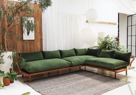 Pop and Scott 🤤 Salt Bush, Rihanna Pixie, Couch Velvet, Sofa Design Living Rooms, Pop And Scott, Wooden Couch, Futon Cushions, Timber Slats, Diy Sofa