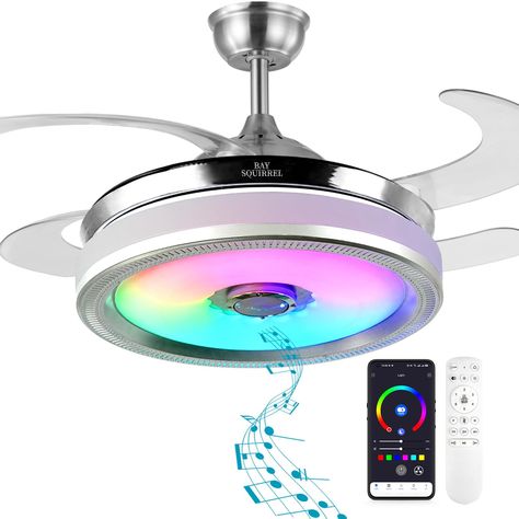 PRICES MAY VARY. 【Multiple Color lights Modes】:Change the color of the ceiling fan light through the app, there are 15 colorful lighting effects to choose from,At the same time, the brightness and color temperature of the LED light can be adjusted through the APP.Turn on colorful lights and speakers when gathering with family or friends to make the party even more fun. 【6-Speed Reversible Retractable Ceiling Fan】: Retractable Bluetooth Ceiling Fan, thickened acrylic transparent 4-leaf retractabl Bedroom Ceiling Fans With Light The Home Depot, Lotus Ceiling Fan, Super Hero Ceiling Fan, Ceiling Fan With Light Uk, Led Ceiling Fans, Fan Lights Window, Ceiling Fan With Led Lights, Chandelier Light Kit For Fan, Ceiling Fan Chandelier Light Kit