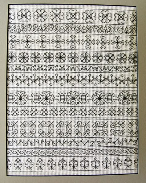 Blackwork Borders And Corners, Blackwork Borders, Blackwork Sampler, Motifs Blackwork, Blackwork Embroidery Designs, Modern Folk Embroidery, Blackwork Embroidery Patterns, Blackwork Cross Stitch, Blackwork Designs