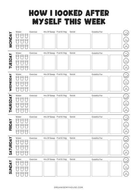 Health Planner Free, Weekly Self Care Checklist, Free Printable Planner Pages, Journal Printables Templates, Weekly Self Care, Priority Planner, Looking After Yourself, Printable Self Care, Weekly Checklist